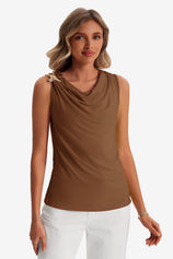 Womens Light Coffee Summer Crew Neck Tank Tops 1