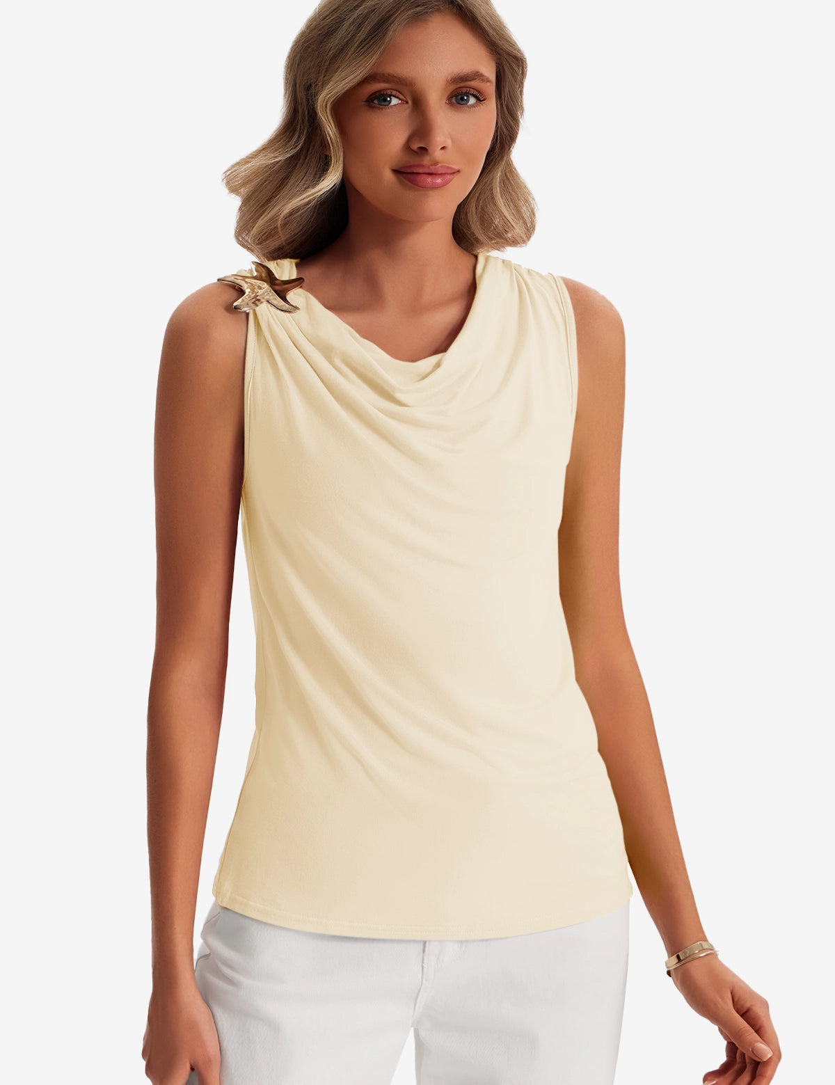 Womens Beige Summer Crew Neck Tank Tops 1