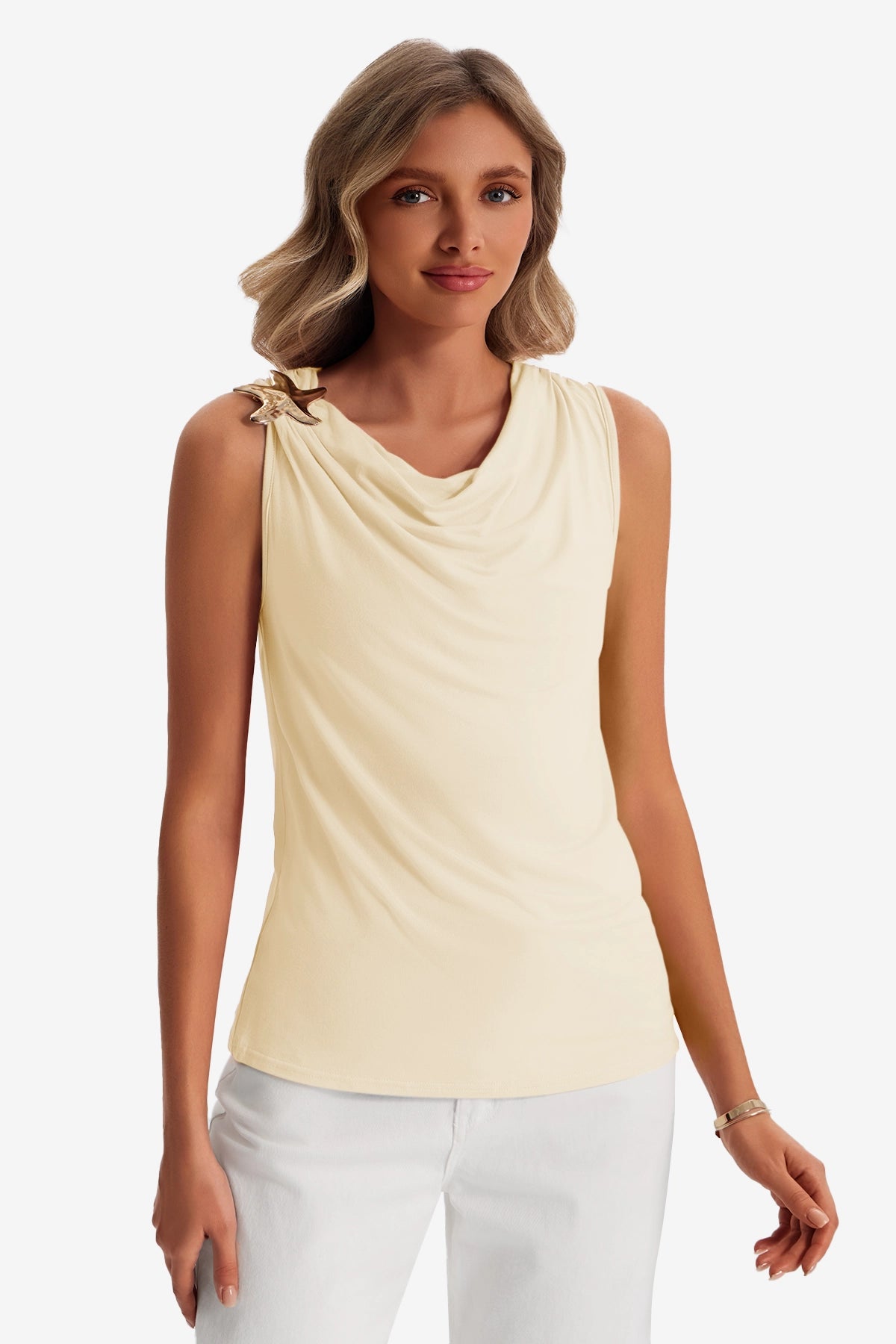 Womens Beige Summer Crew Neck Tank Tops 1