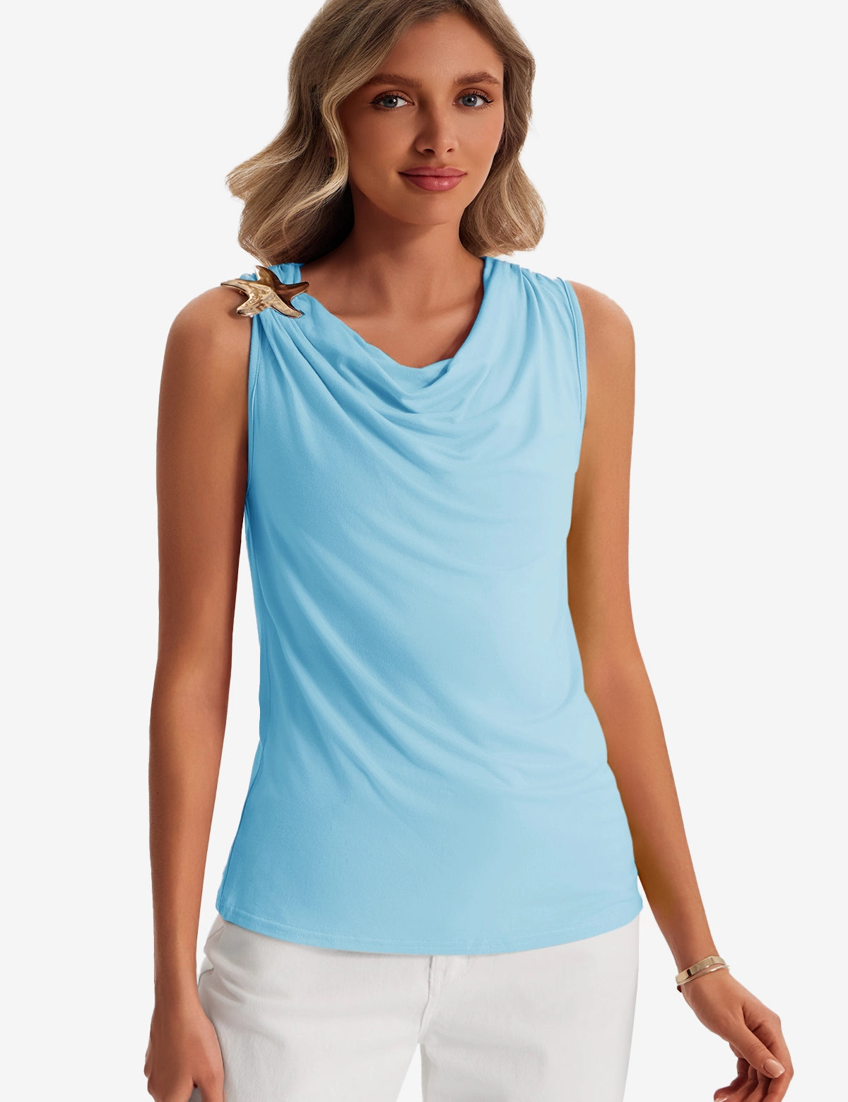 Womens Light Blue Summer Crew Neck Tank Tops 1