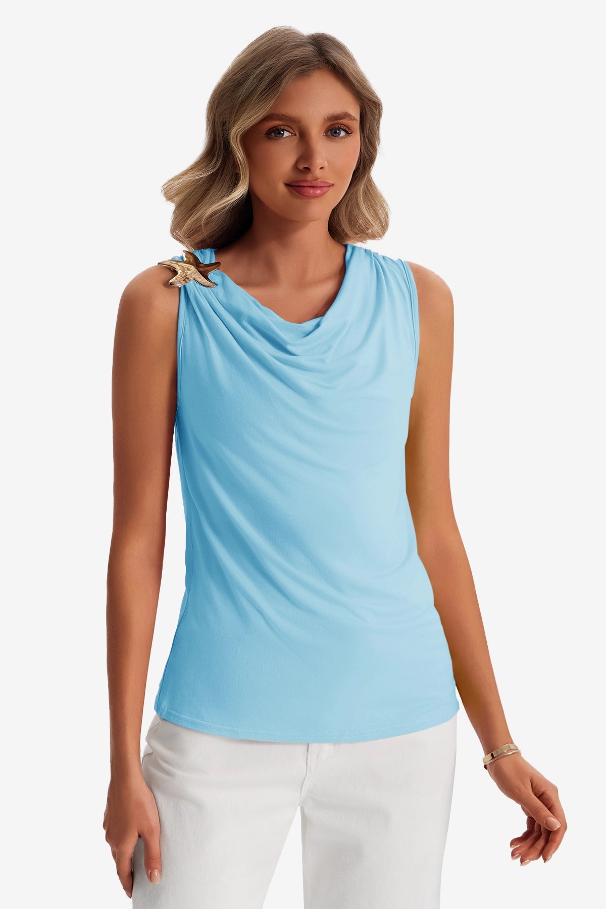 Womens Light Blue Summer Crew Neck Tank Tops 1