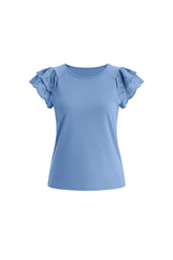 Womens Blue Ruffle Cap Sleeve T-Shirts | CicyBell