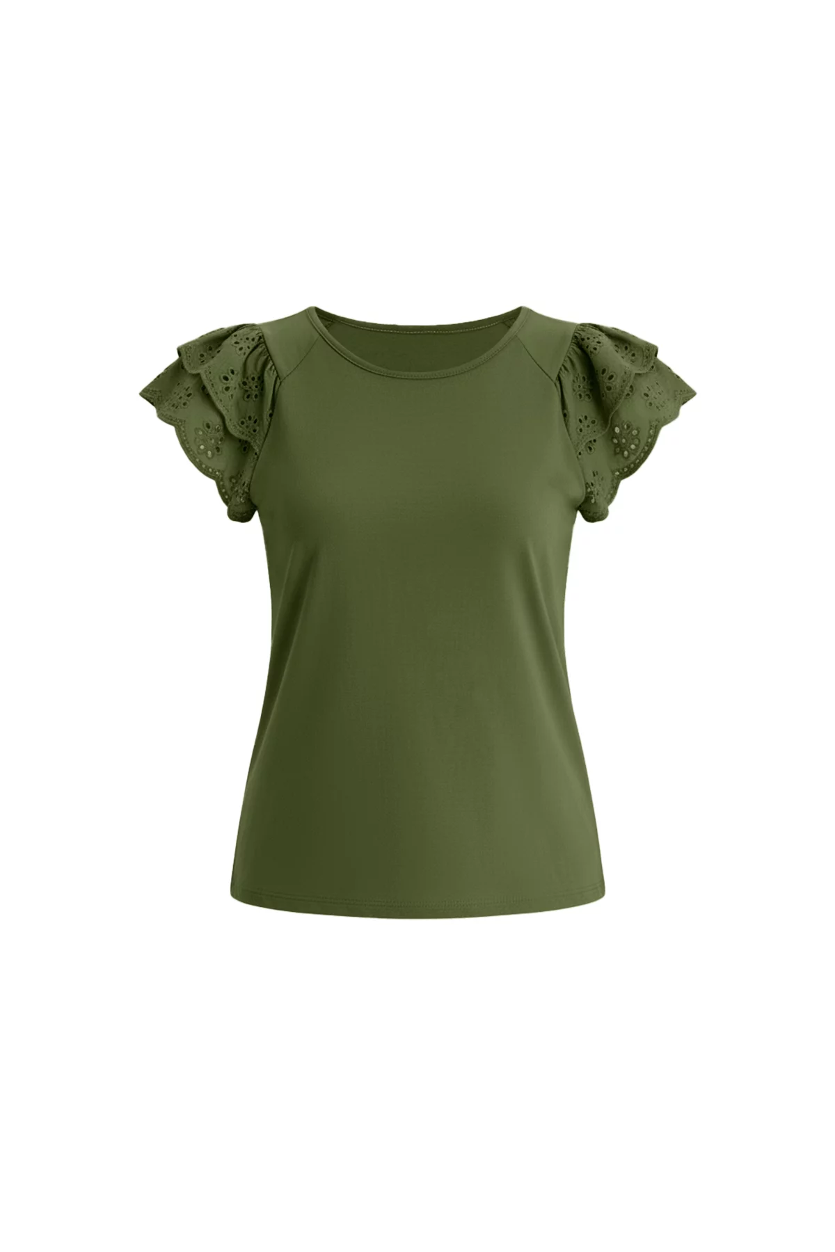 Womens Army Green Ruffle Cap Sleeve T-Shirts | CicyBell