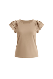 Womens Khaki Ruffle Cap Sleeve T-Shirts | CicyBell