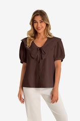 Womens Brown Collar Button Down Shirts | CicyBell
