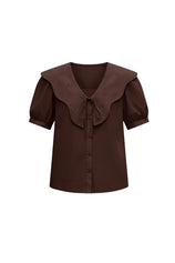 Womens Brown Collar Button Down Shirts | CicyBell