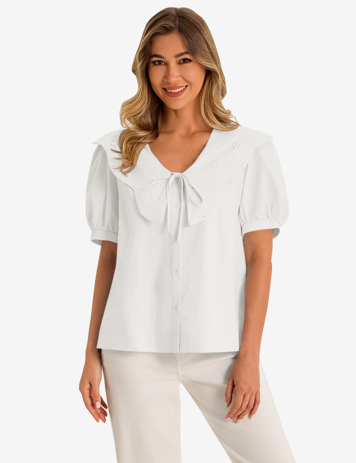 Womens White Collar Button Down Shirts
