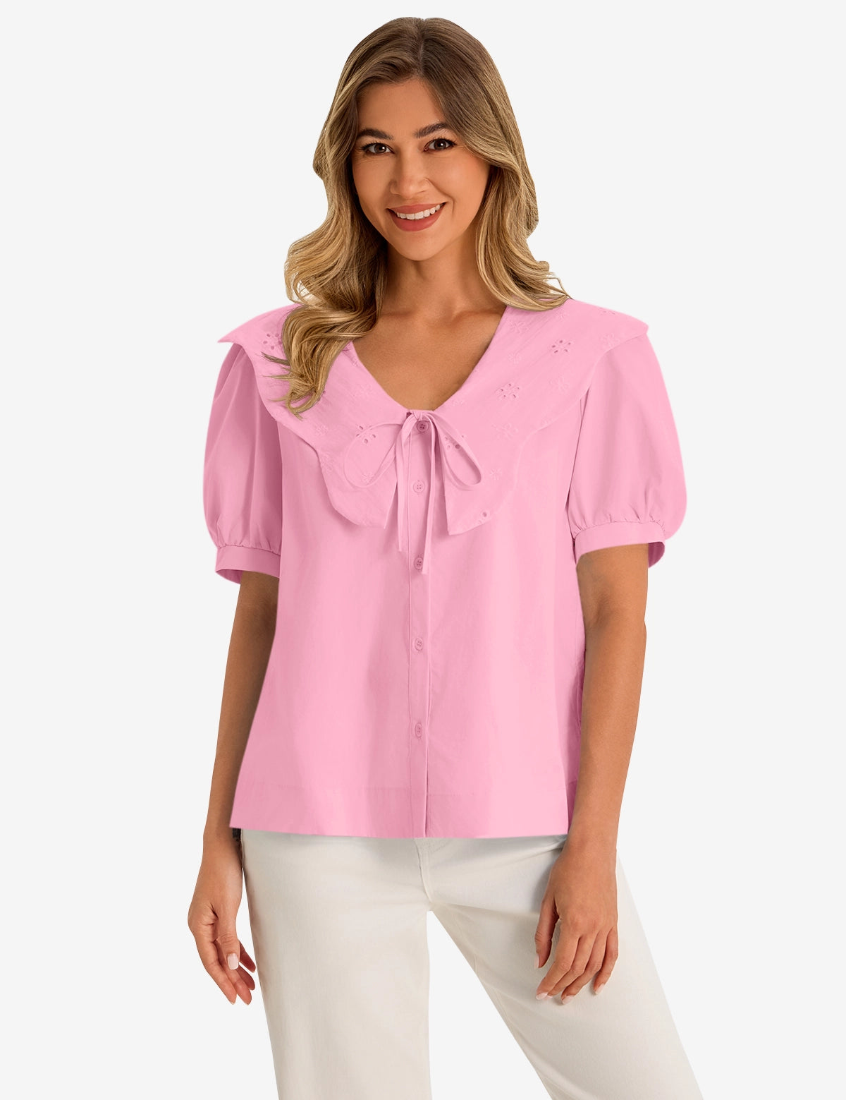 Womens Pink Collar Button Down Shirts