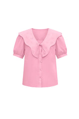 Womens Pink Collar Button Down Shirts | CicyBell