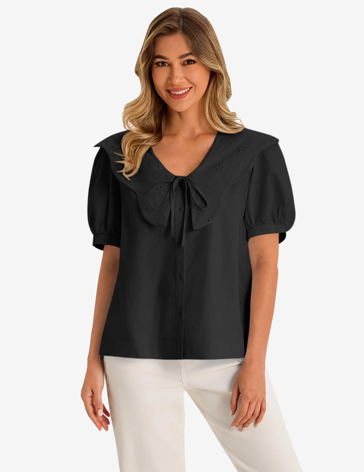 Womens  Black Collar Button Down Shirts