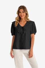 Womens  Black Collar Button Down Shirts