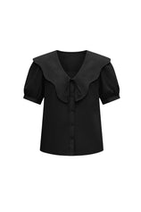 Womens  Black Collar Button Down Shirts | CicyBell