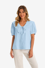 Womens Sky Blue Collar Button Down Shirts