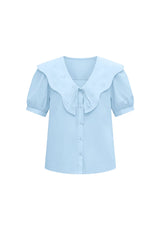 Womens Sky Blue Collar Button Down Shirts | CicyBell