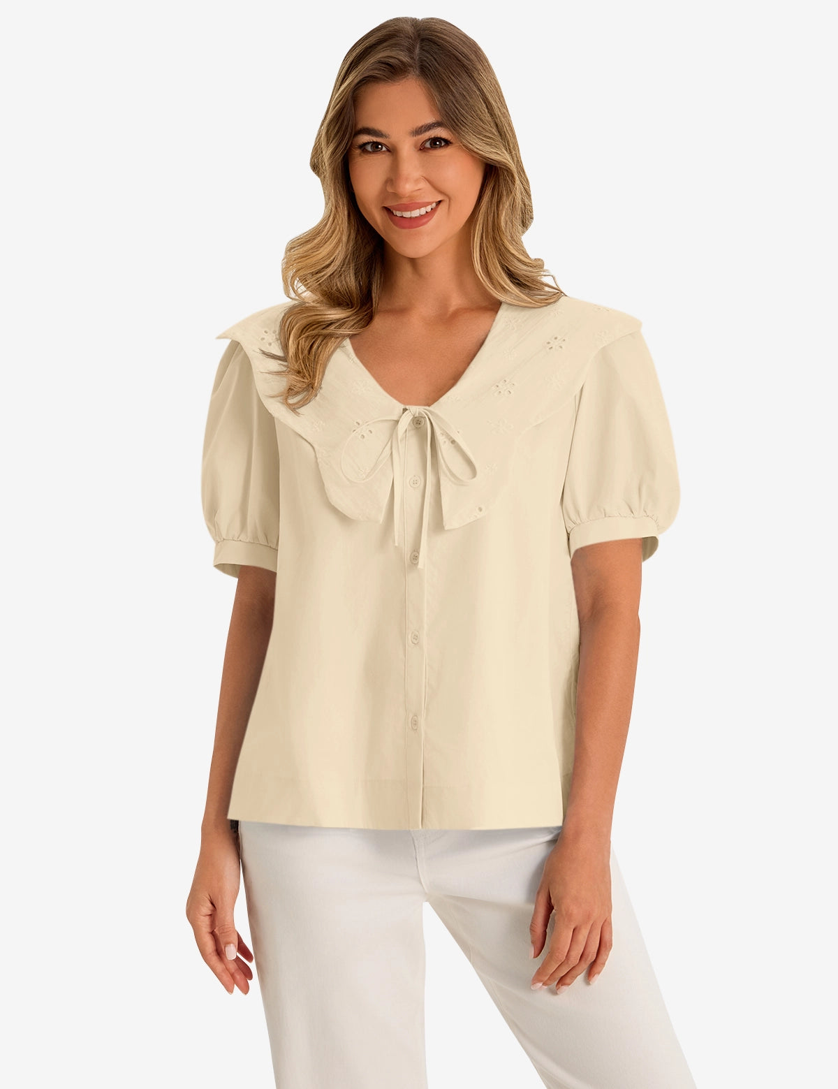 Womens Apricot Collar Button Down Shirts