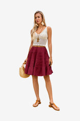Womens Burgundy Summer Pleated Skirts 1