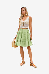 Womens Mint color Summer Pleated Skirts 1