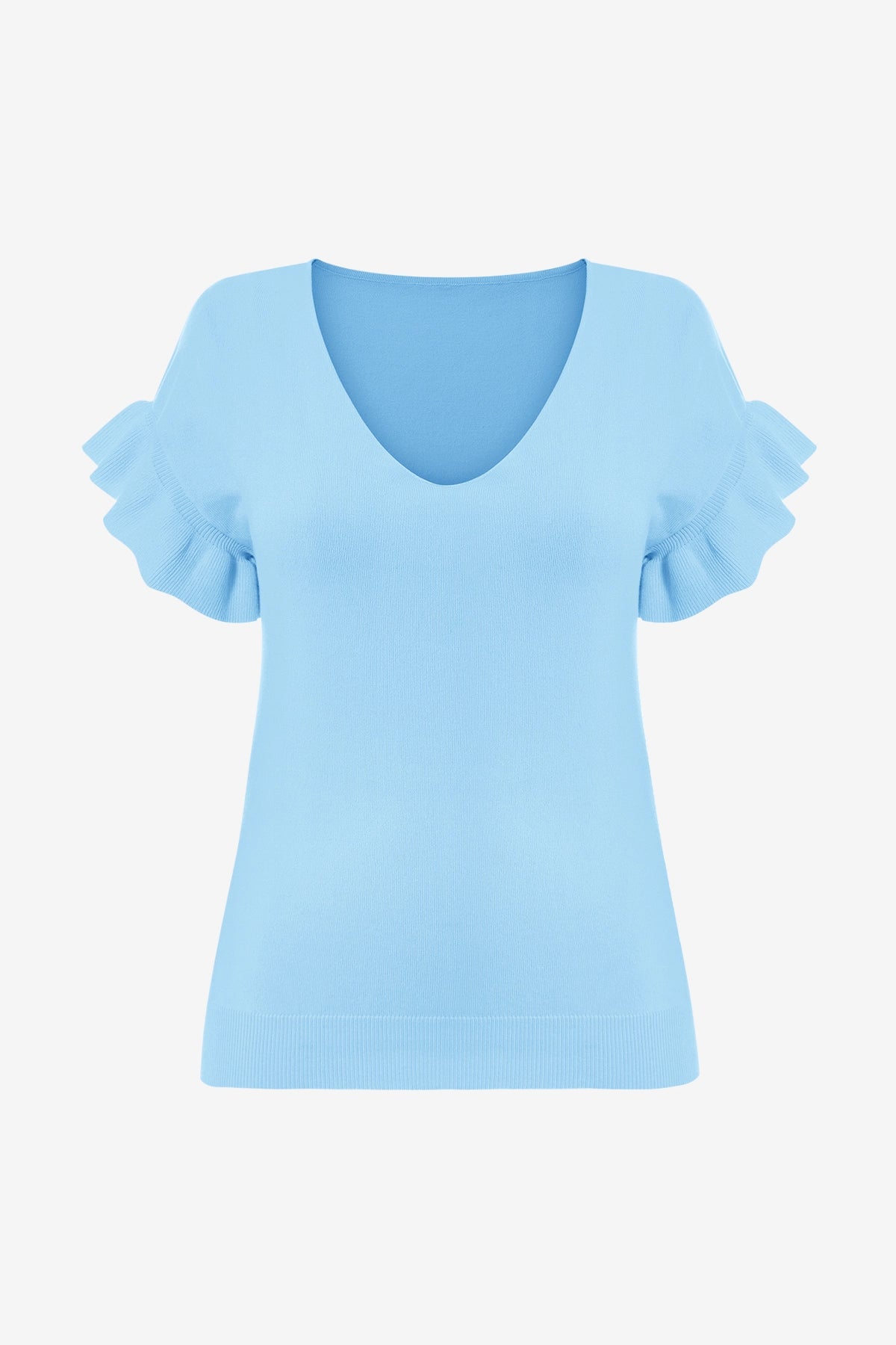 Womens Blue Ruffle Short Sleeve Sweater 2