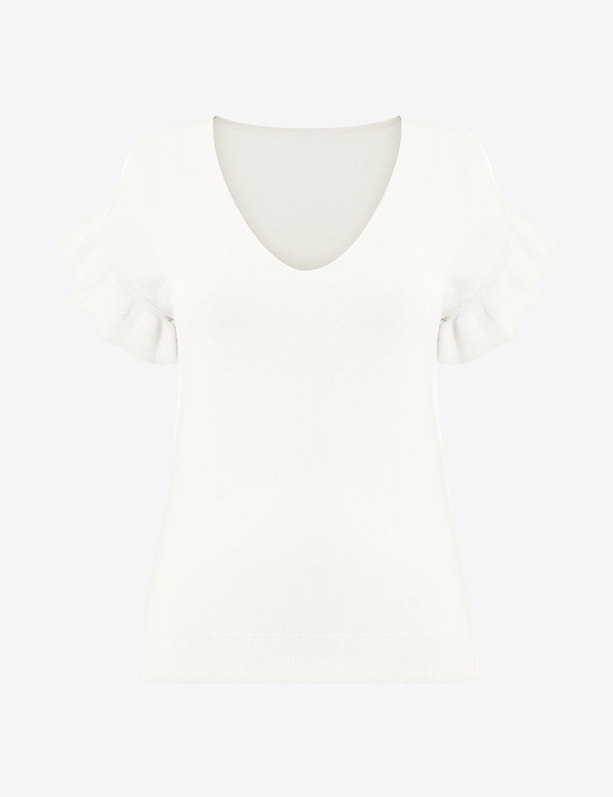 Womens White Ruffle Short Sleeve Sweater 2