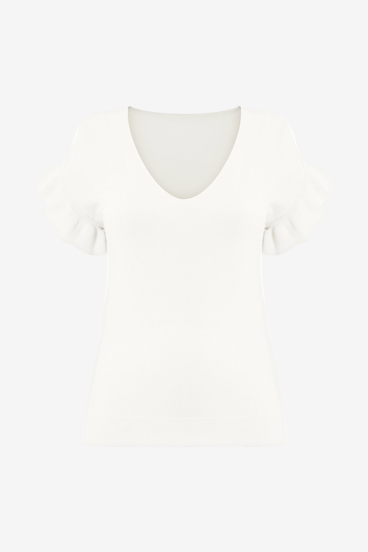 Womens White Ruffle Short Sleeve Sweater 2