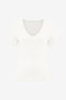 Womens White Ruffle Short Sleeve Sweater 2