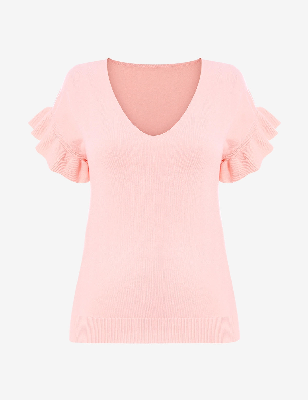 Womens Pink Ruffle Short Sleeve Sweater 2