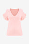 Womens Pink Ruffle Short Sleeve Sweater 2