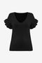 Womens Black Ruffle Short Sleeve Sweater  2