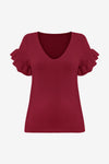 Womens Burgundy Ruffle Short Sleeve Sweater 2