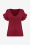 Womens Burgundy Ruffle Short Sleeve Sweater 2
