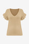 Womens Khaki Ruffle Short Sleeve Sweater 2