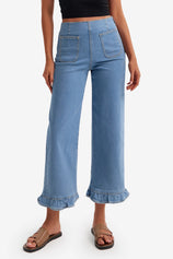 Womens Blue High Waisted Cropped Jeans 1