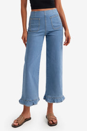 Womens Blue High Waisted Cropped Jeans 1