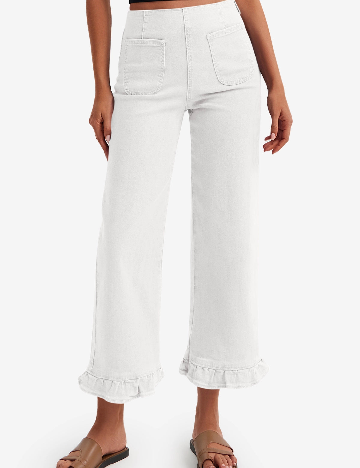 Womens White High Waisted Cropped Jeans 1