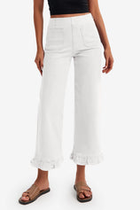 Womens White High Waisted Cropped Jeans 1