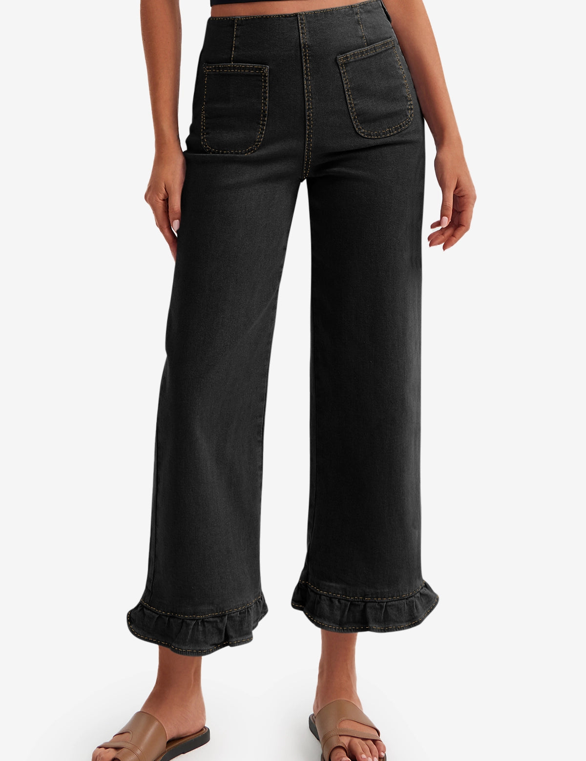 Womens Black High Waisted Cropped Jeans 1