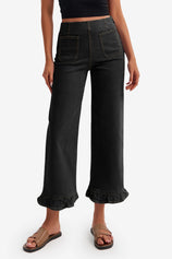 Womens Black High Waisted Cropped Jeans 1
