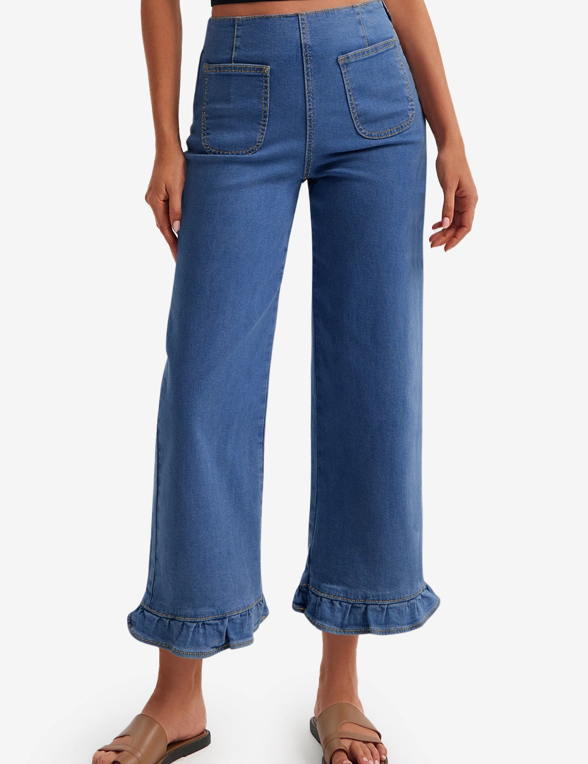 Womens Dark Blue High Waisted Cropped Jeans 1