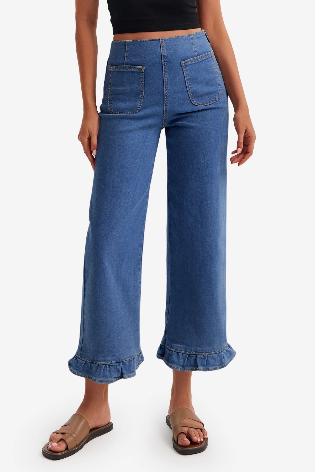 Womens Dark Blue High Waisted Cropped Jeans 1