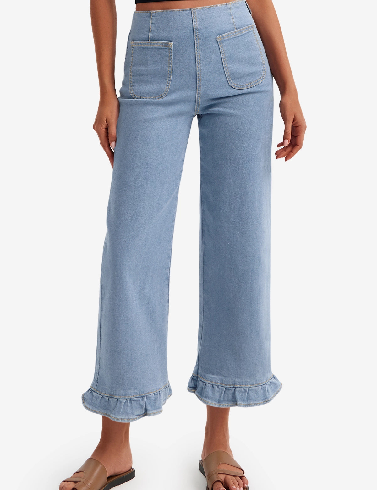 Womens Light Blue High Waisted Cropped Jeans 1