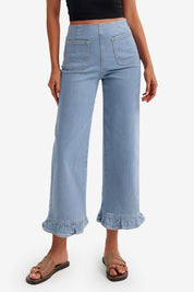 Womens Light Blue High Waisted Cropped Jeans 1