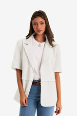 Womens White Casual Short Sleeve Blazer  1