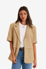 Womens Khaki Casual Short Sleeve Blazer 1