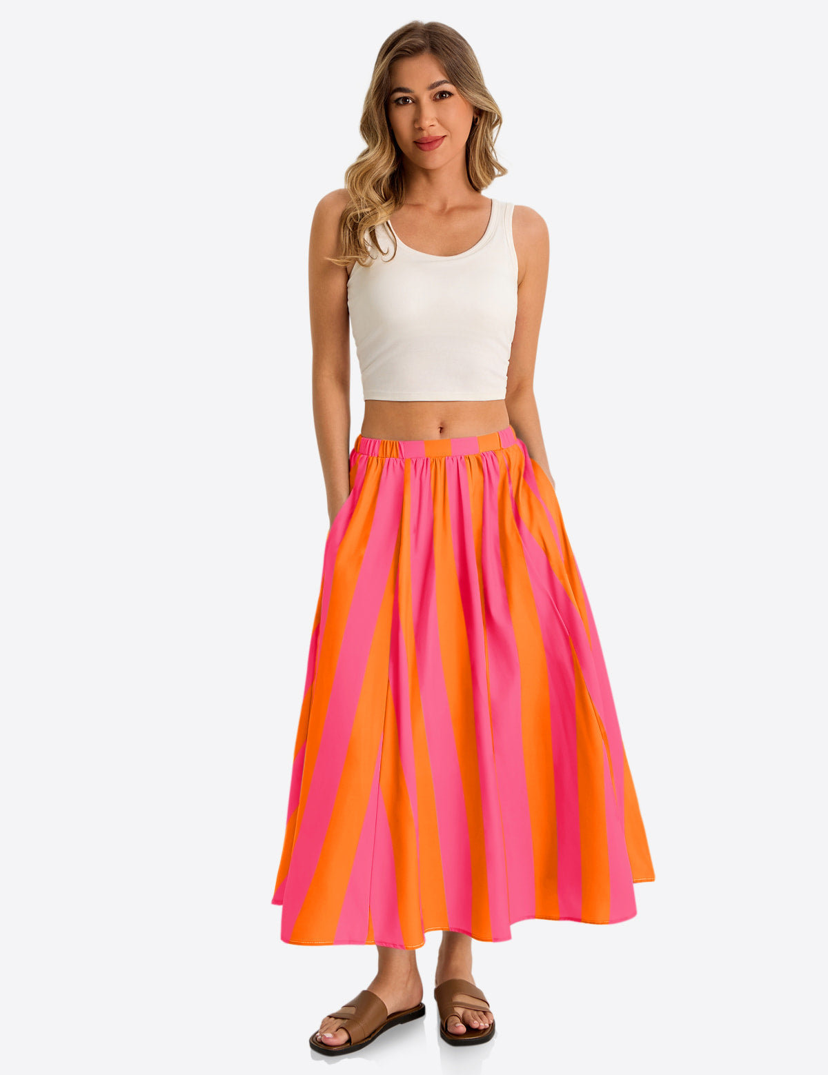 Womens Pink Summer Striped Maxi Skirts