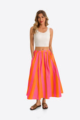 Womens Pink Summer Striped Maxi Skirts