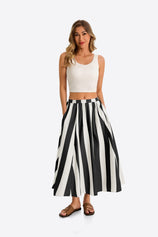 Womens  Black Summer Striped Maxi Skirts