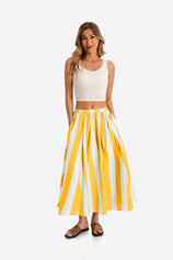 Womens Yellow Summer Striped Maxi Skirts 1
