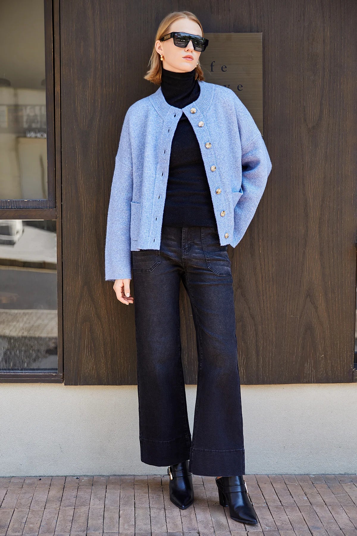 Cicy Bell Womens Black Wide Leg Jeans