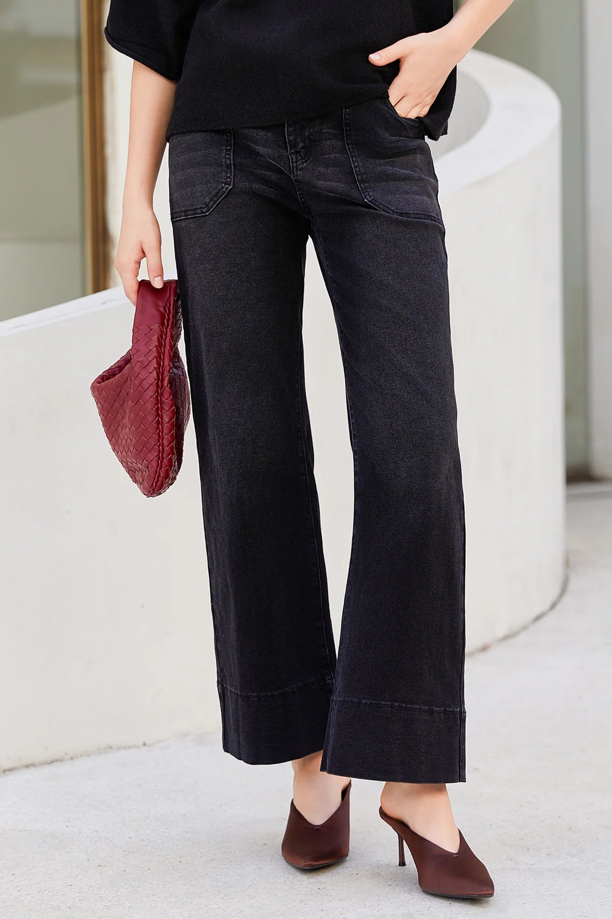 Cicy Bell Womens Black Wide Leg Jeans