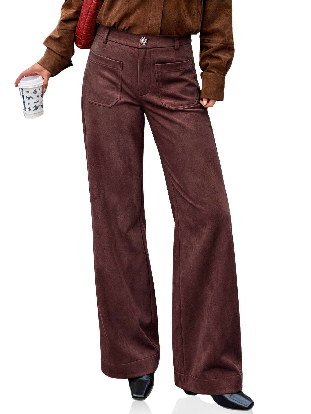 Womens Suede High Straight Leg Trousers | Cicy Bell